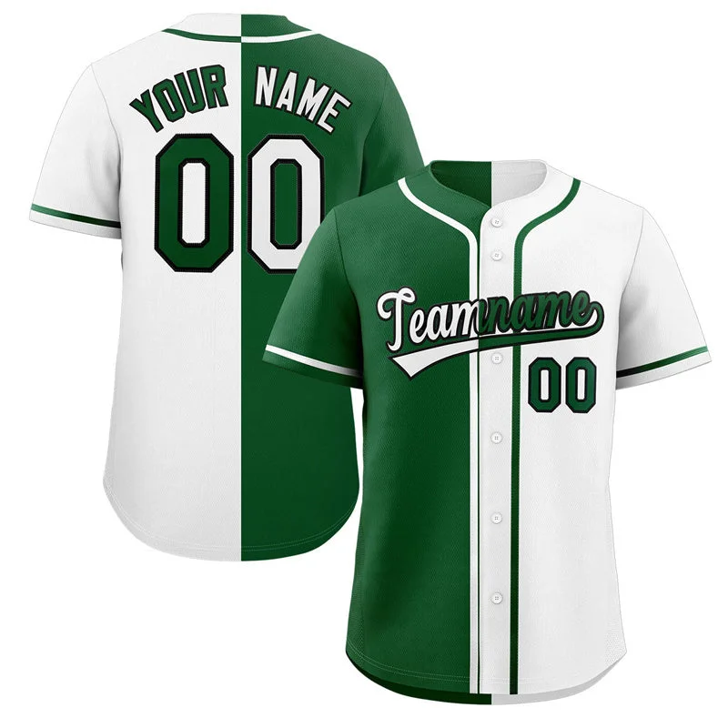 Baseball Jersey for Custom Team Apparel for Schools-Custom White Green-Black Hook Split Fashion Authentic Baseball Jersey