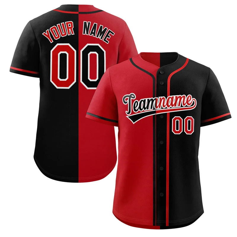 Baseball Jersey for Gift Ideas for Baseball Fans-Custom Black Red-White Hook Split Fashion Authentic Baseball Jersey