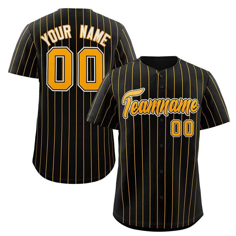 Baseball Jersey for Baseball Apparel for All Ages-Custom Black Gold-White Stripe Fashion Authentic Baseball Jersey