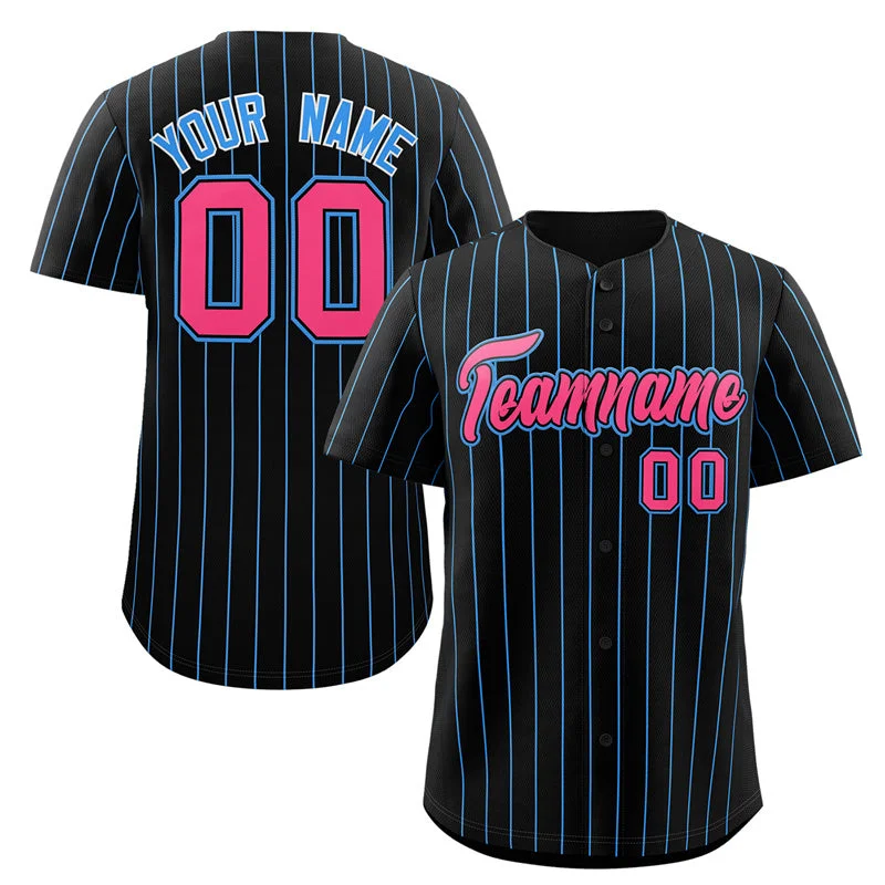 Baseball Jersey for Fun Family Baseball Games-Custom Black Pink-Powder Blue Stripe Fashion Authentic Baseball Jersey