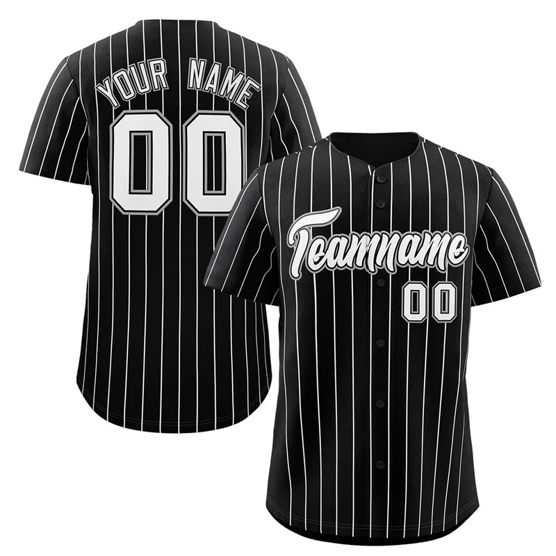 Baseball Jersey for Collector’s Baseball Gear-Custom Black White-Gray Stripe Fashion Authentic Baseball Jersey