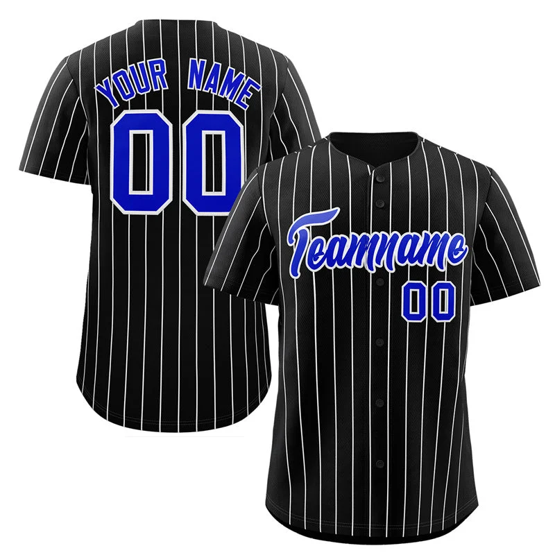 Baseball Jersey for Custom Fan Gear-Custom Black Royal-White Stripe Fashion Authentic Baseball Jersey