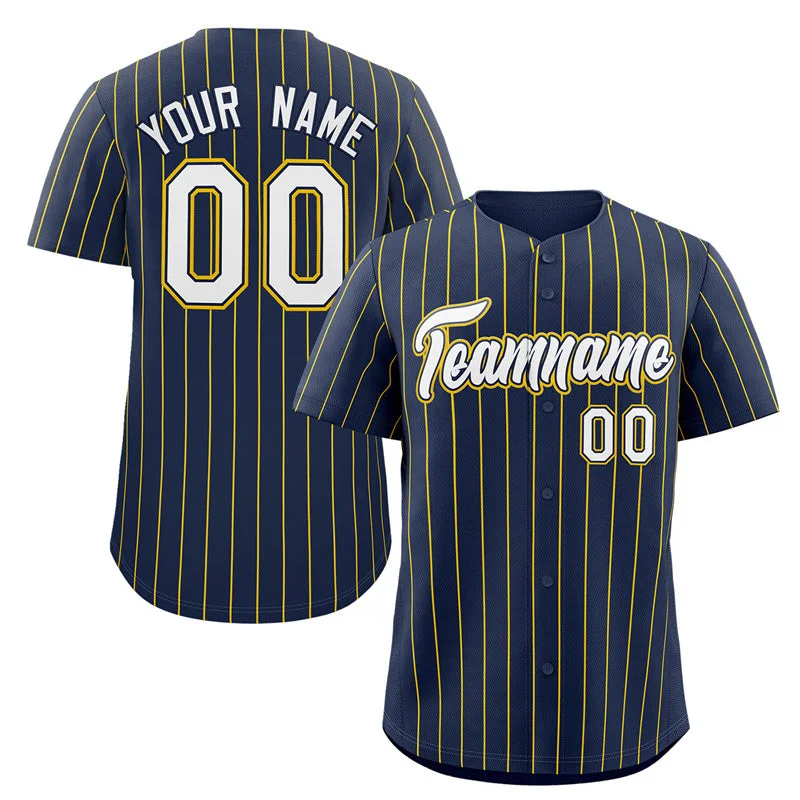 Baseball Jersey for Team Gear for School Baseball Teams-Custom Navy White-Gold Stripe Fashion Authentic Baseball Jersey