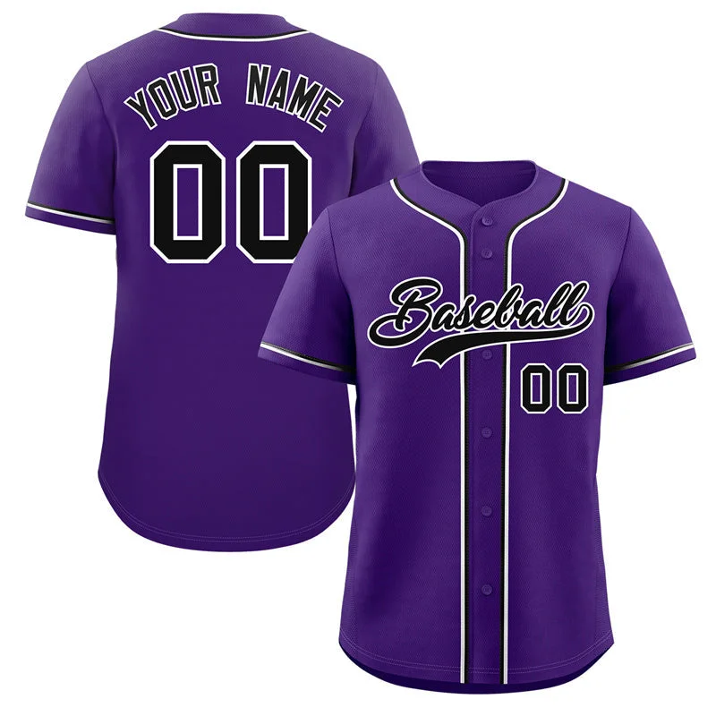 Baseball Jersey for Local Team Apparel for Baseball-Custom Purple Black-White Classic Style Authentic Baseball Jersey