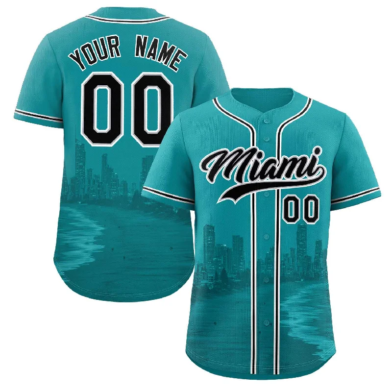 Baseball Jersey for Personalized Jerseys for Schools-Custom Aqua Black-Gray Miami City Connect Baseball Jersey