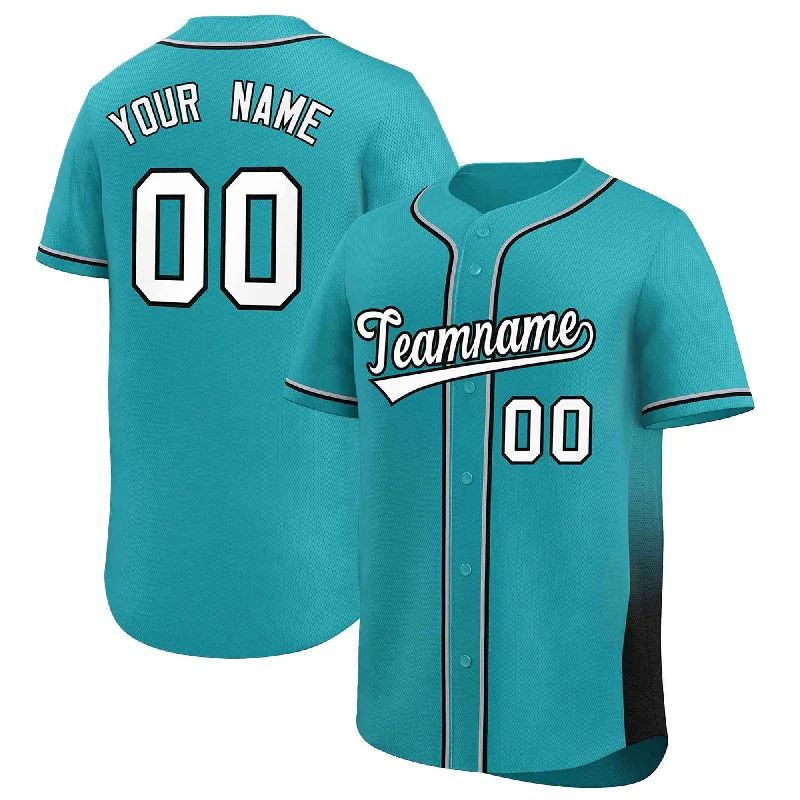 Baseball Jersey for Baseball Players and Fans-Custom Aqua Black Personalized Gradient Side Design Authentic Baseball Jersey