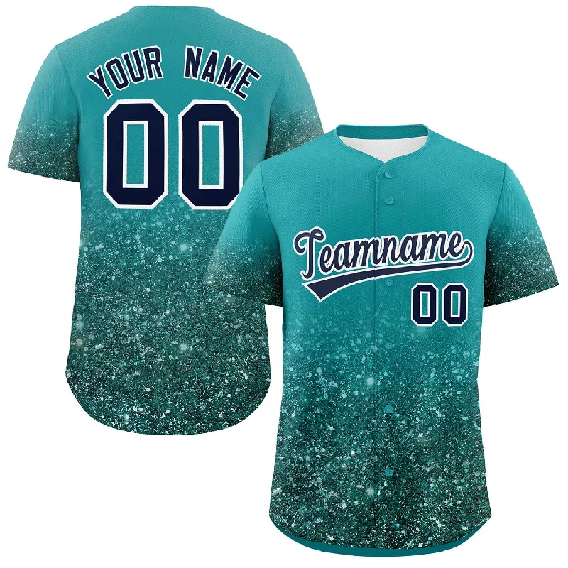 Baseball Jersey for Group Apparel for Teams-Custom Aqua Black Sequins Pattern Gradient Fashion Authentic Baseball Jersey