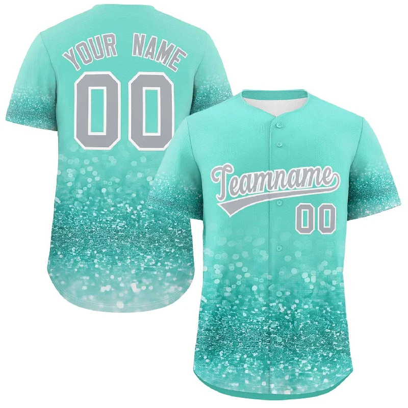 Baseball Jersey for Customized Team Logos-Custom Aqua Gray Sequins Pattern Gradient Fashion Authentic Baseball Jersey