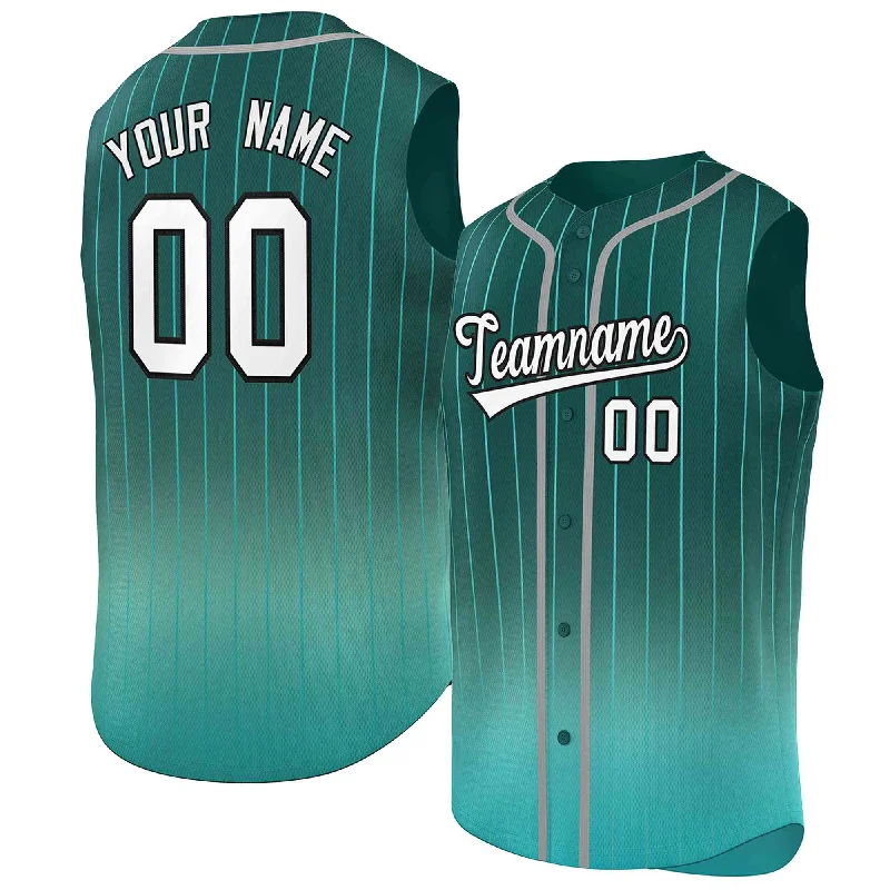 Baseball Jersey for International Baseball Fans-Custom Aqua Light Green Gradient stripe Fashion Authentic Sleeveless Baseball Jersey