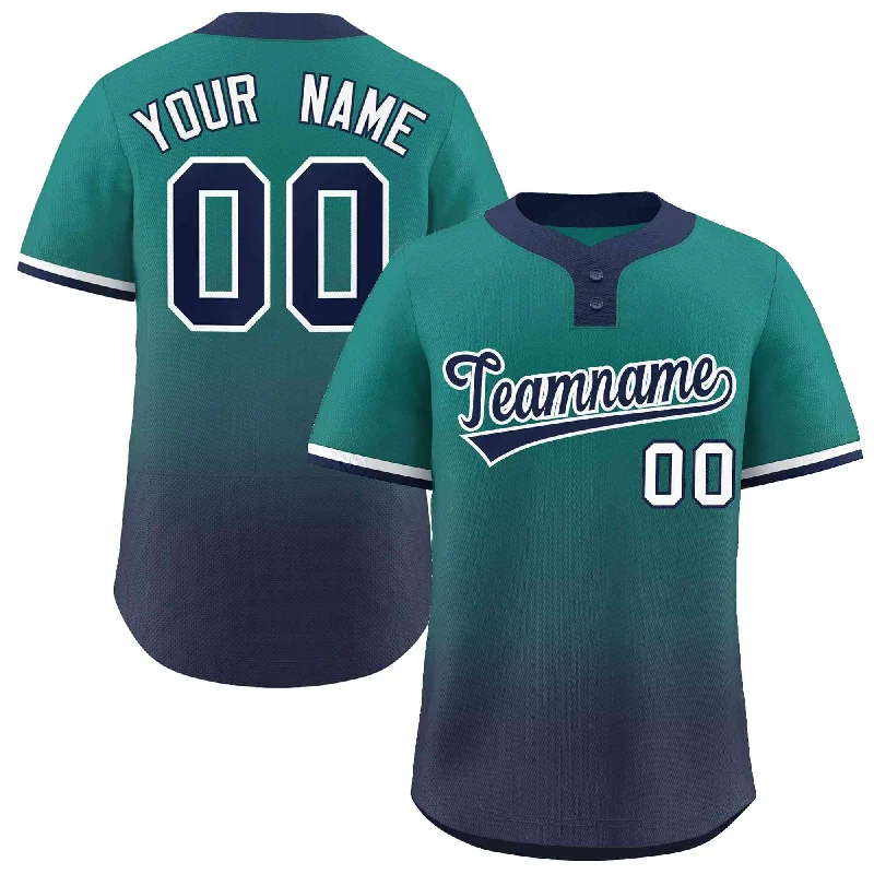 Baseball Jersey for Baseball League Apparel-Custom Aqua Navy Navy-White Gradient Fashion Authentic Two-Button Baseball Jersey