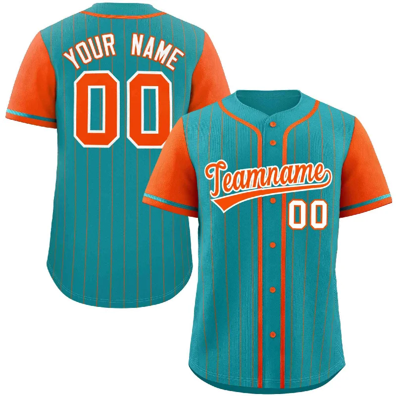 Baseball Jersey for Custom Fan Gear-Custom Aqua Orange Stripe Fashion Raglan Sleeves Authentic Baseball Jersey