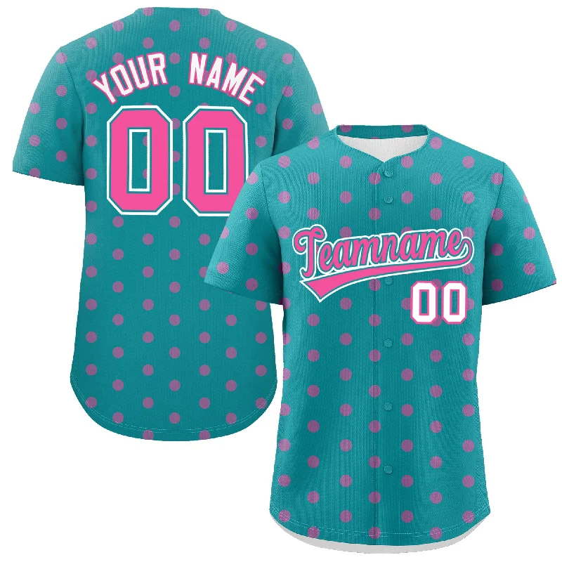 Baseball Jersey for Official Team Jerseys for Fans-Custom Aqua Pink Personalized Polka Dot Graffiti Pattern Authentic Baseball Jersey