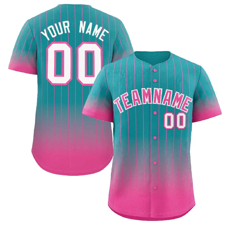 Baseball Jersey for Collector Baseball Jerseys-Custom Aqua Pink-White Gradient Stripe Fashion Authentic Baseball Jersey