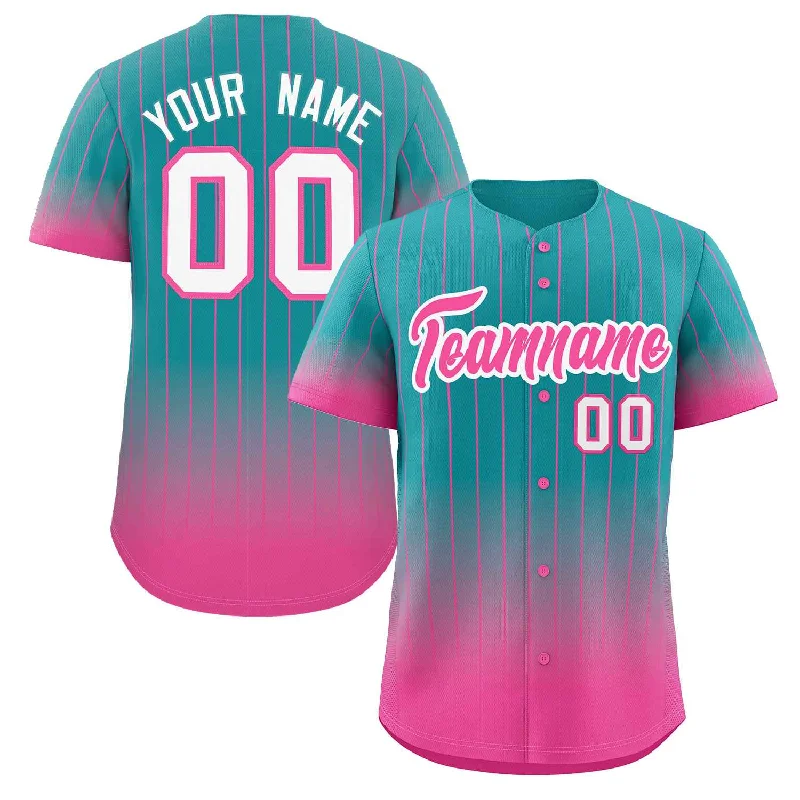 Baseball Jersey for Fun and Interactive Baseball Events-Custom Aqua Pink-White Gradient Stripe Fashion Authentic Baseball Jersey