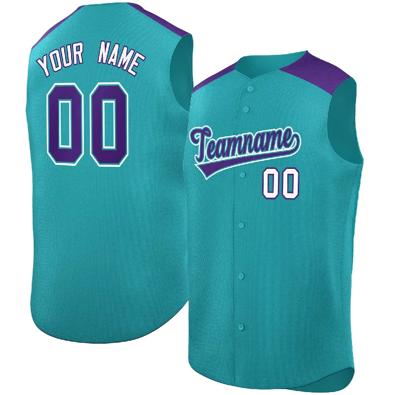 Baseball Jersey for Local Team Apparel for Baseball-Custom Aqua Purple Personalized Classic Authentic Sleeveless Baseball Jersey