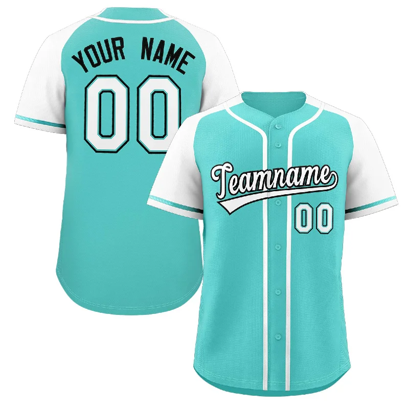 Baseball Jersey for Official Fan Gear-Custom Aqua Raglan Sleeves Authentic Baseball Jersey