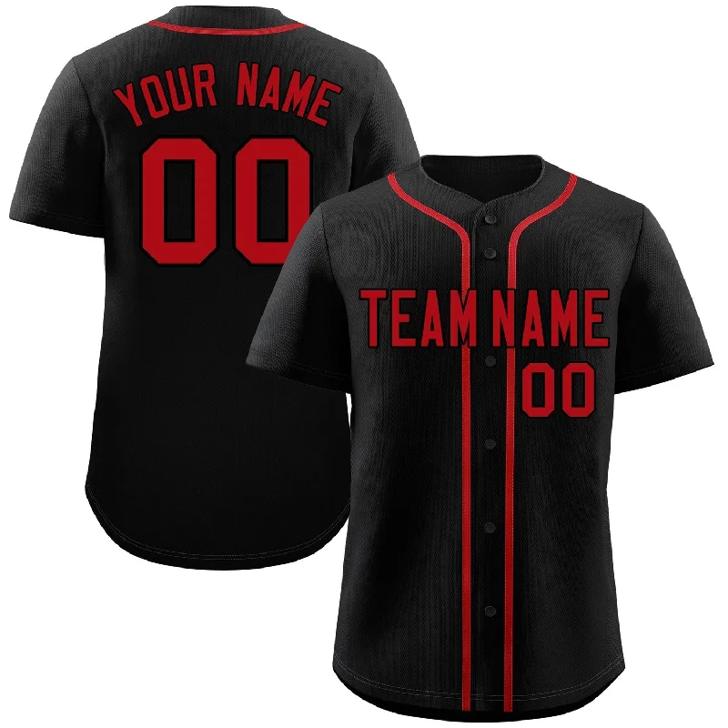 Baseball Jersey for Special Promotions-Custom Black Red Classic Style Authentic Baseball Jersey