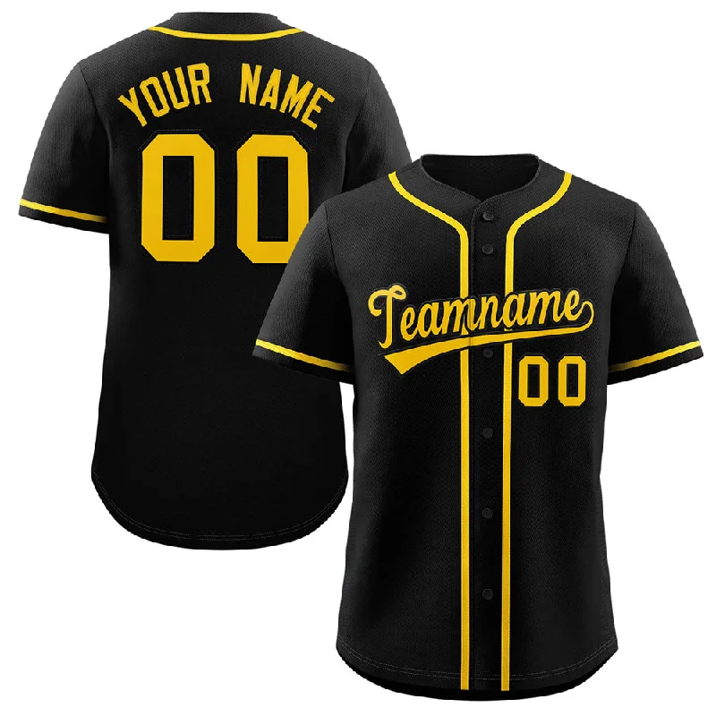 Baseball Jersey for Baseball Gear for Competitions-Custom Black Yellow Classic Style Authentic Baseball Jersey