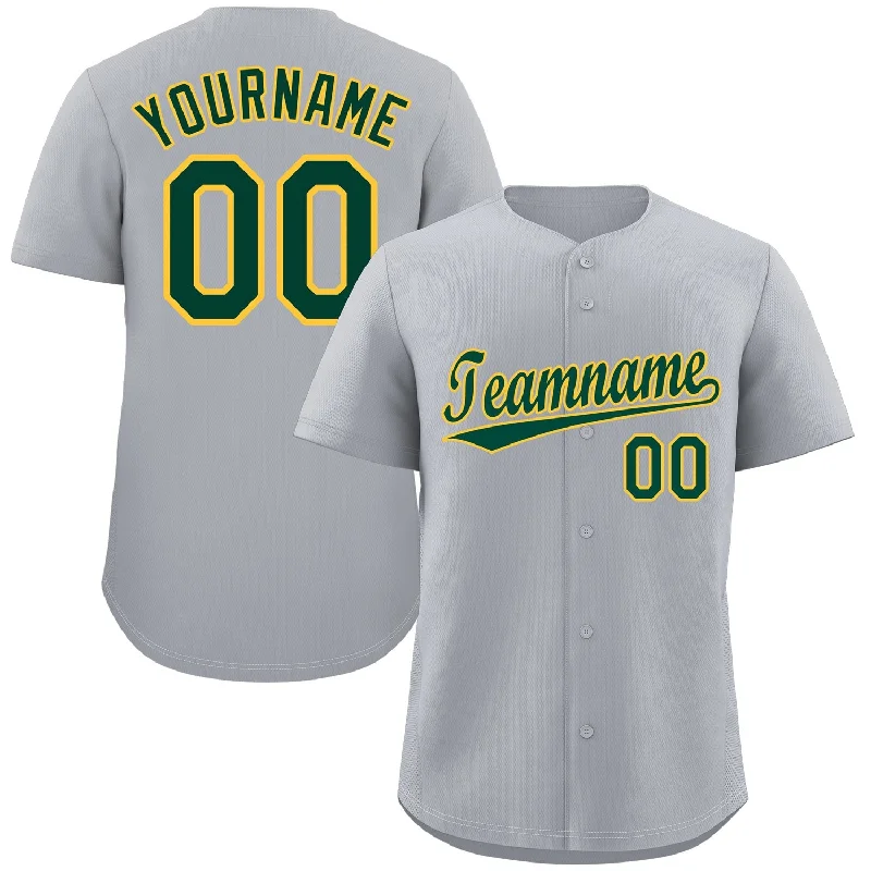 Baseball Jersey for High School Baseball Gear-Custom Gray Green-Gold Classic Style Authentic Baseball Jersey