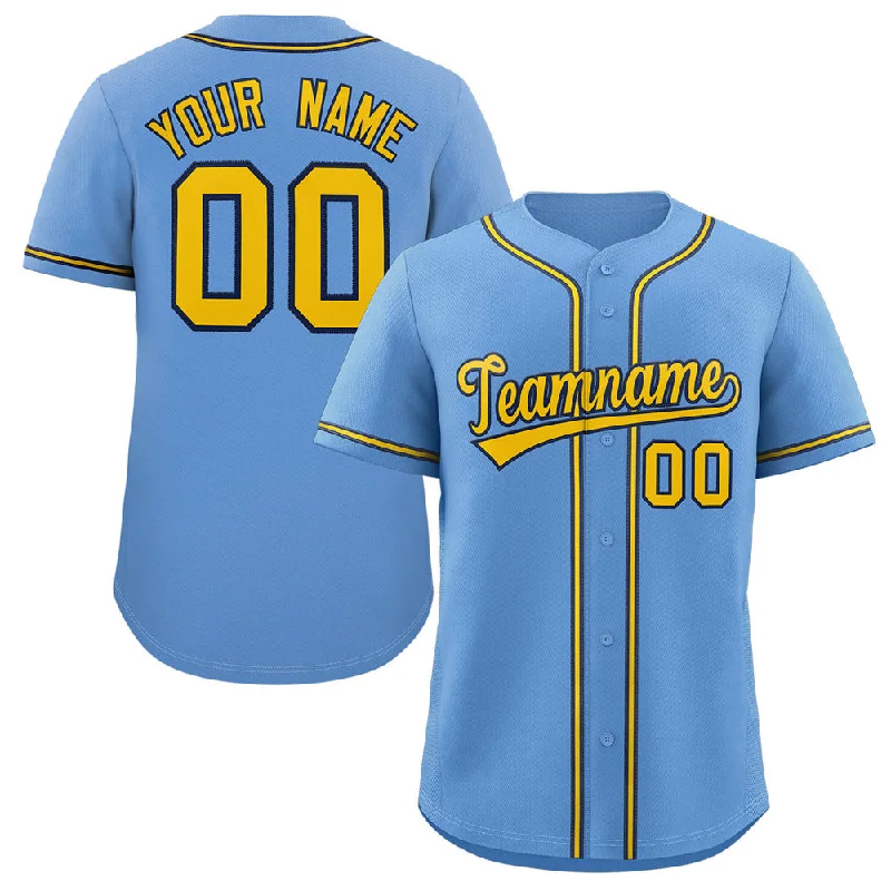 Baseball Jersey for Team Uniforms-Custom Light Blue Gold-Navy Classic Style Authentic Baseball Jersey