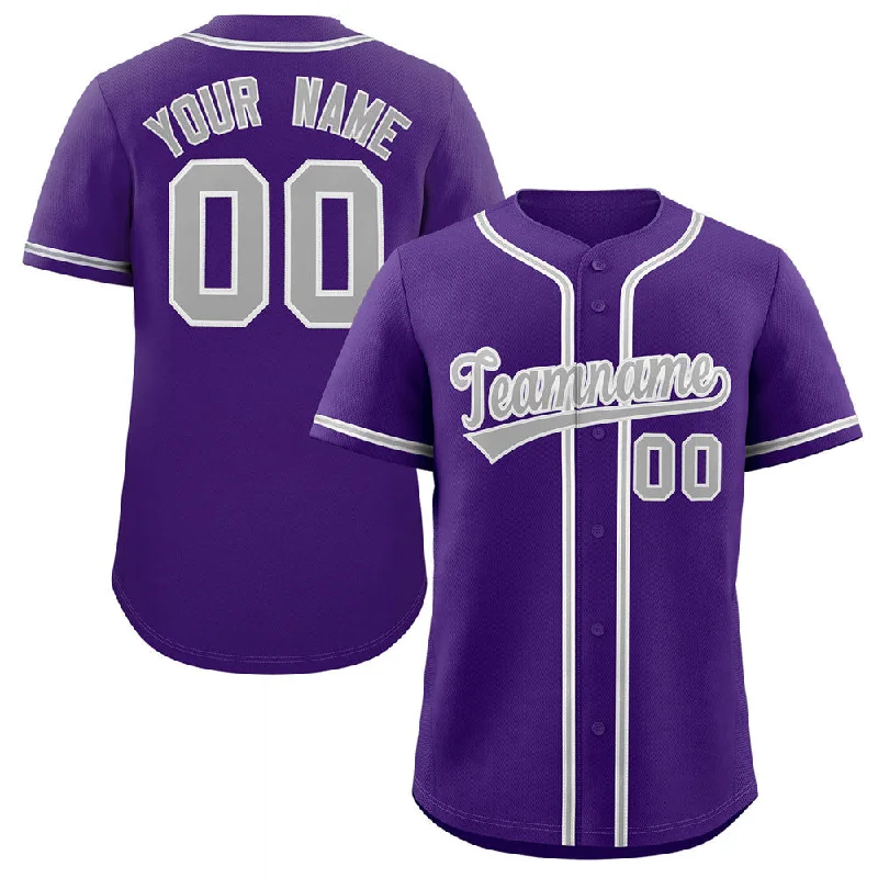 Baseball Jersey for Custom Team Numbers-Custom Purple Gray-White Classic Style Authentic Baseball Jersey