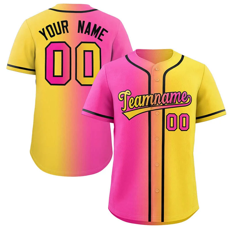 Baseball Jersey for Supporter Gear-Custom Gold Pink-Black Gradient Fashion Authentic Baseball Jersey