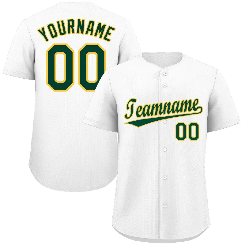 Baseball Jersey for Supporter Gear-Custom White Green-Gold Classic Style Authentic Baseball Jersey