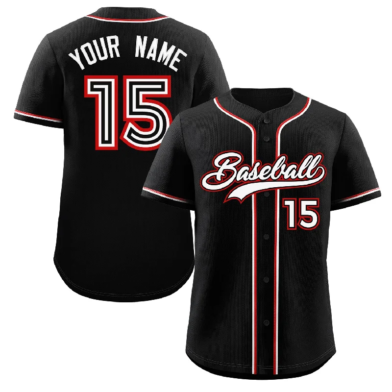 Baseball Jersey for Custom Fan Apparel for Local Teams-Custom Black White-Red Classic Style Authentic Baseball Jersey