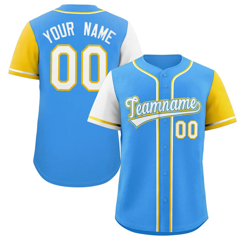 Baseball Jersey for Custom Fan Gear-Custom Powder Blue White-Gold Raglan Sleeves Authentic Baseball Jersey