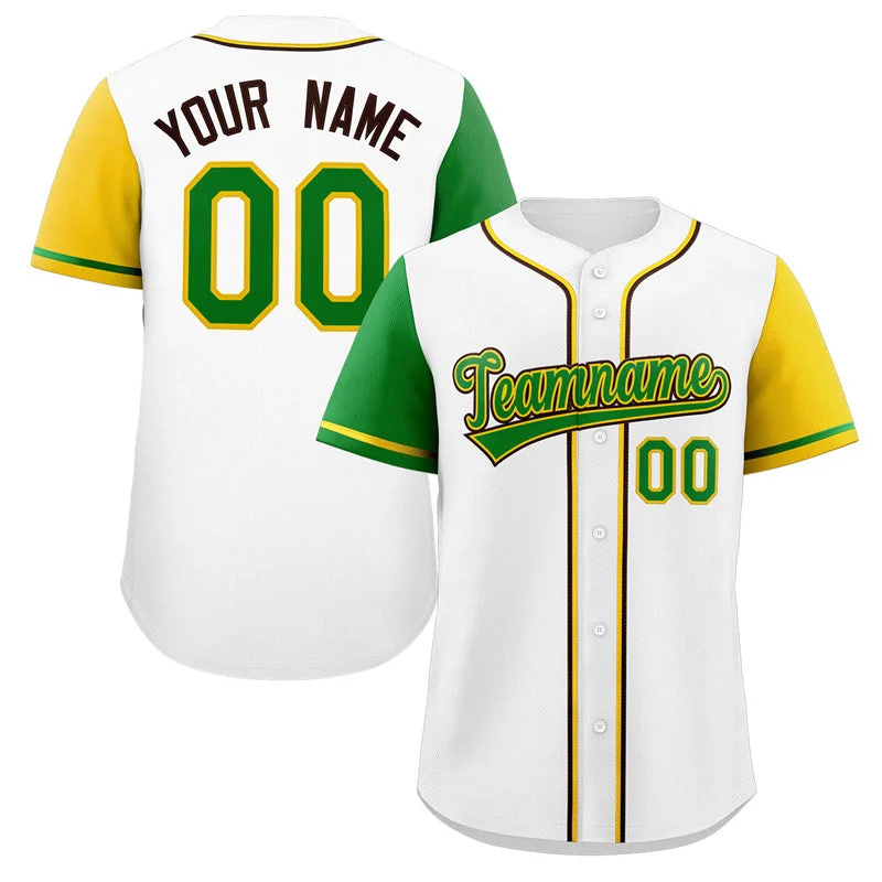 Baseball Jersey for Kids’ Baseball Team Gear-Custom White Kelly Green-Black Raglan Sleeves Authentic Baseball Jersey