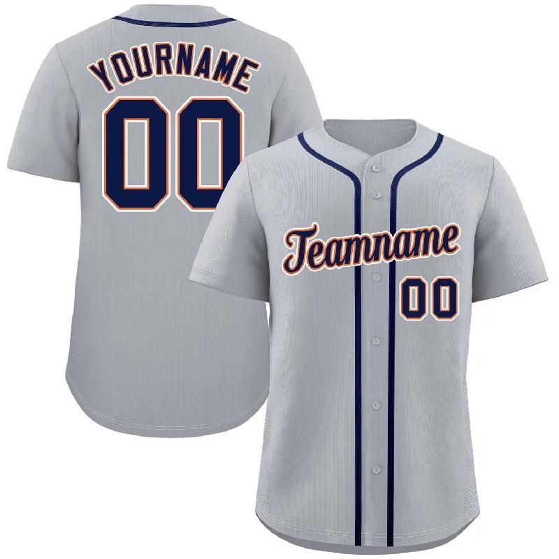 Baseball Jersey for Official League Merchandise-Custom Gray Navy-White Classic Style Authentic Baseball Jersey