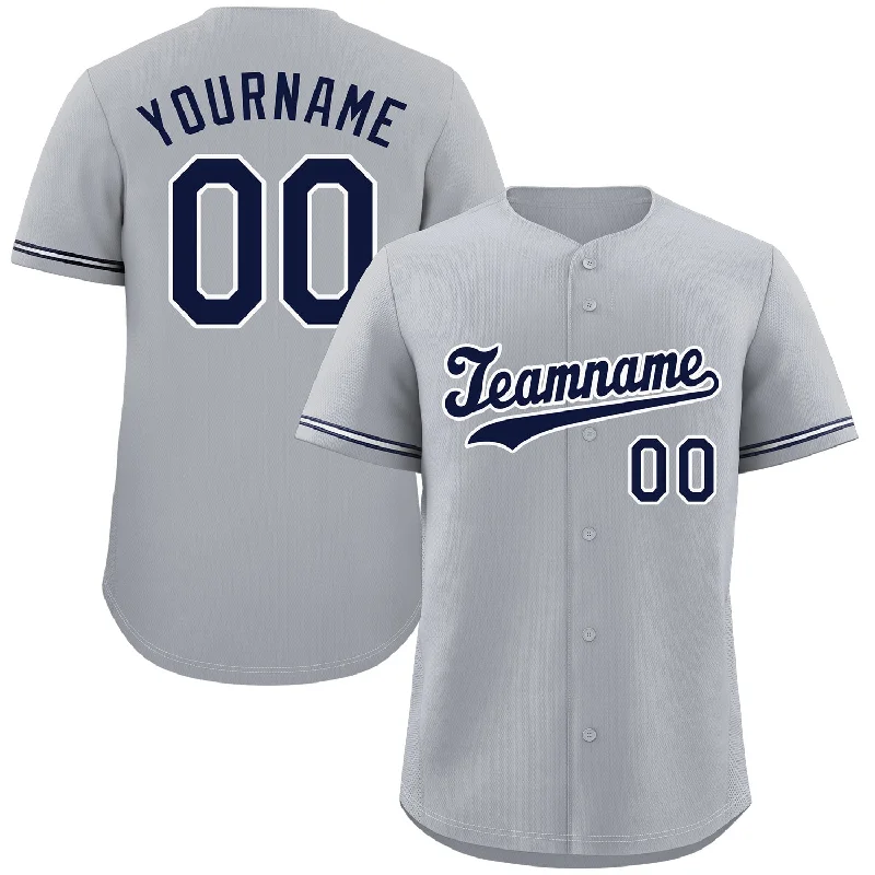 Baseball Jersey for Special Edition Baseball Fan Gear-Custom Gray Navy-White Classic Style Authentic Baseball Jersey