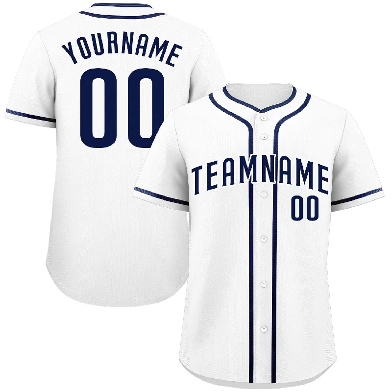 Baseball Jersey for Retro-Inspired Team Gear-Custom White Navy-White Classic Style Authentic Baseball Jersey