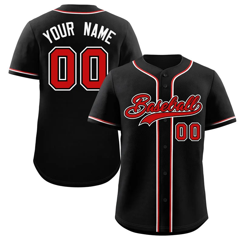 Baseball Jersey for College Baseball Fans-Custom Black Red-White Classic Style Authentic Baseball Jersey