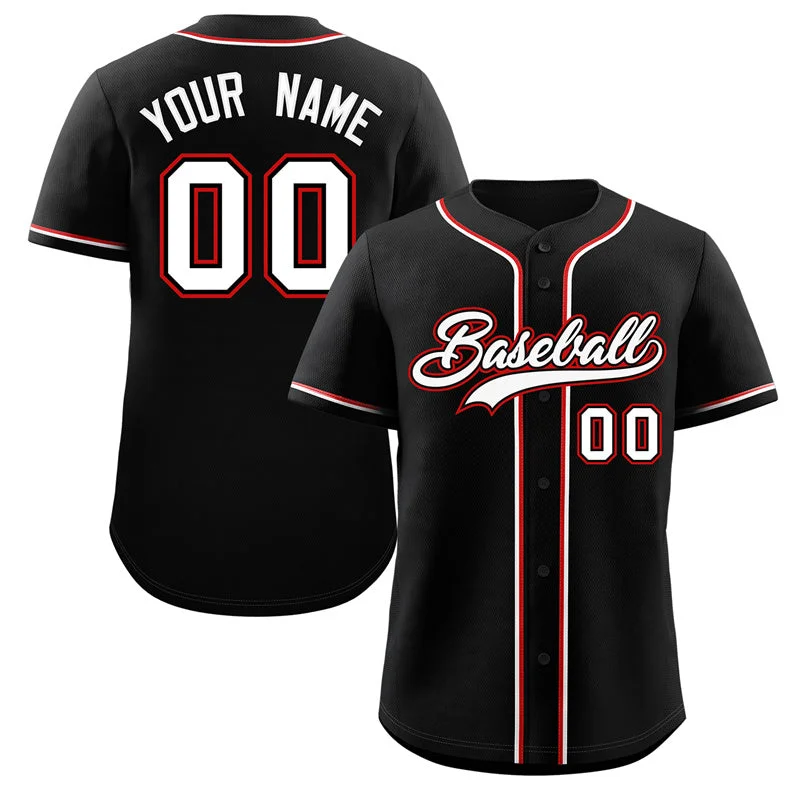 Baseball Jersey for Personalized Sports Apparel-Custom Black White-Red Classic Style Authentic Baseball Jersey