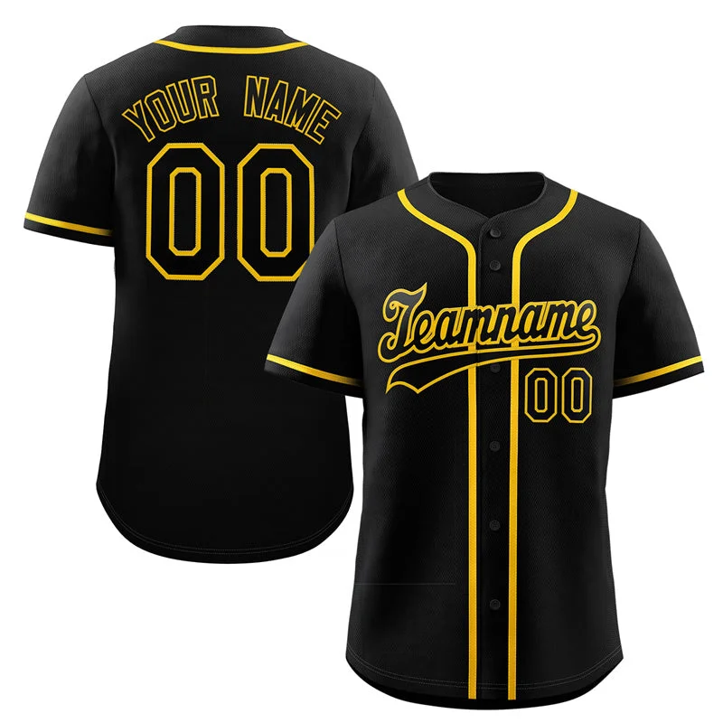 Baseball Jersey for College and Professional Fans-Custom Black Yellow Classic Style Authentic Baseball Jersey