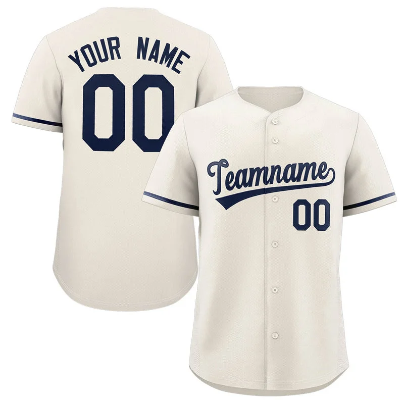 Baseball Jersey for Tournament Apparel-Custom Cream Navy Classic Style Authentic Baseball Jersey