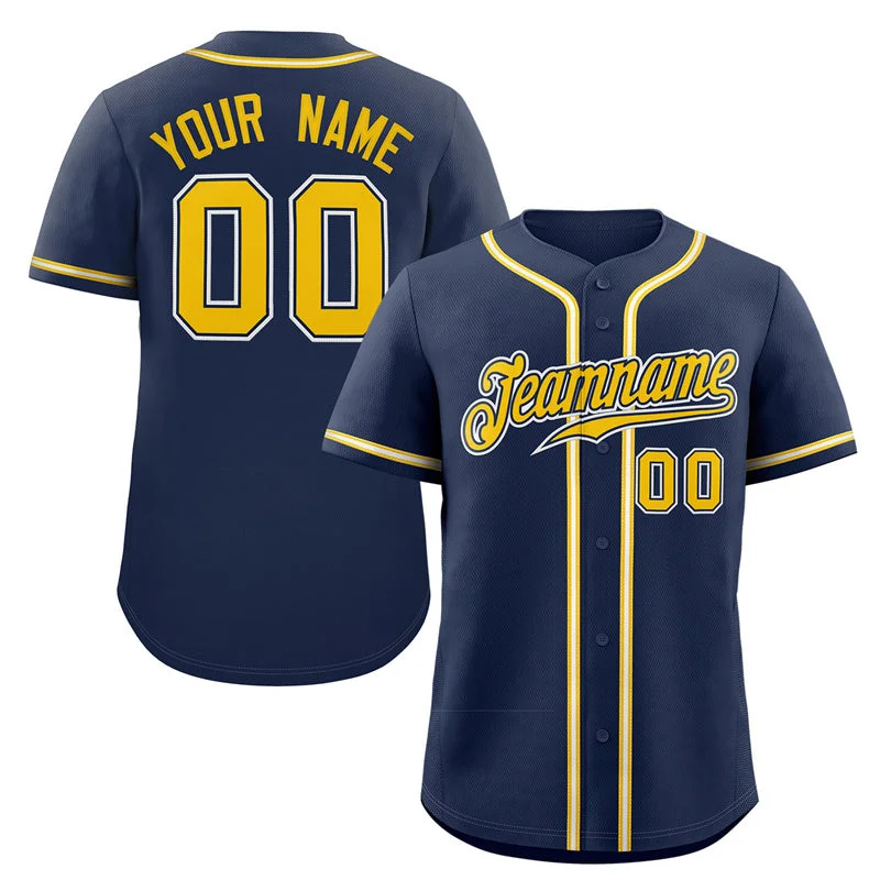 Baseball Jersey for Baseball Jersey Customization-Custom Navy Yellow-White Classic Style Authentic Baseball Jersey