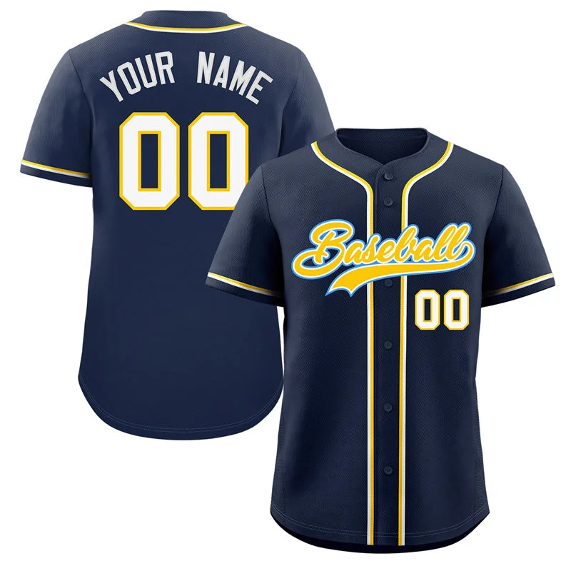 Baseball Jersey for Baseball Fan Gifts for Birthdays-Custom Navy Gold-Powder Blue Classic Style Authentic Baseball Jersey