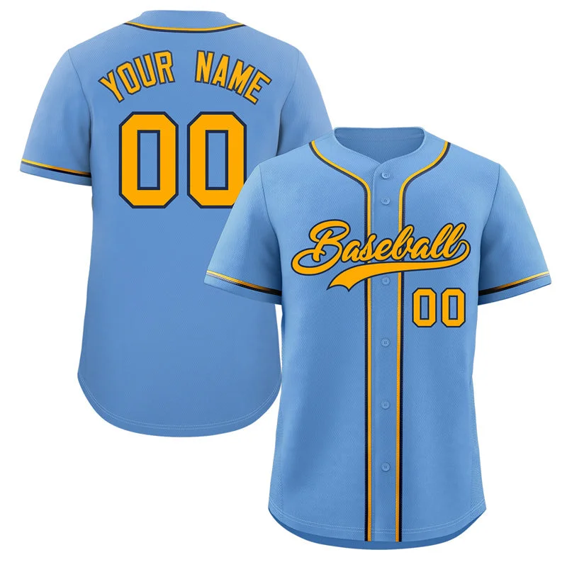 Baseball Jersey for Personalized Team Jerseys-Custom Powder Blue Yellow-Navy Classic Style Authentic Baseball Jersey