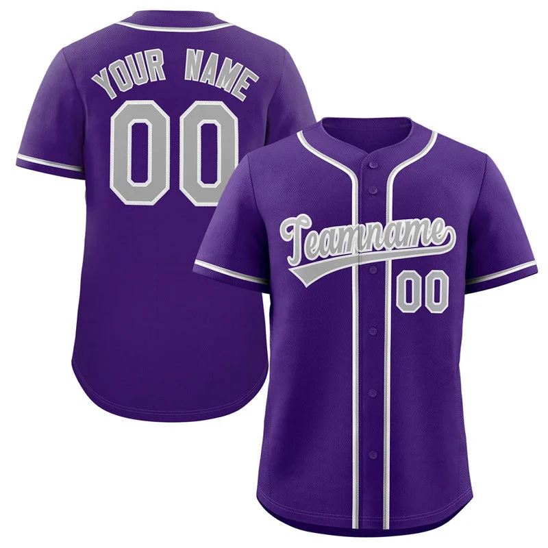 Baseball Jersey for Custom Team Jerseys for Gifts-Custom Purple Gray-White Classic Style Authentic Baseball Jersey