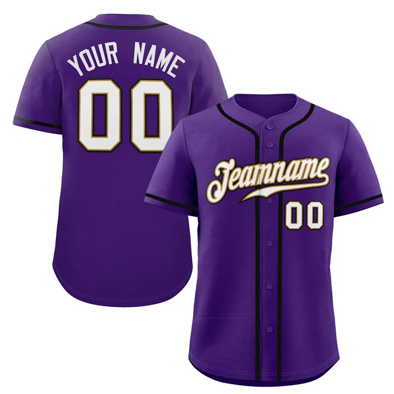 Baseball Jersey for Fan Apparel for College Teams-Custom Purple White-Black Classic Style Authentic Baseball Jersey