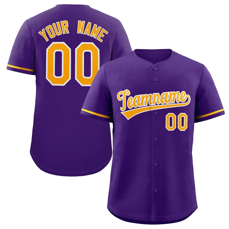 Baseball Jersey for Casual Wear-Custom Purple Yellow-White Classic Style Authentic Baseball Jersey