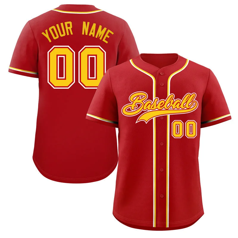 Baseball Jersey for Custom Team Jerseys for Families-Custom Red Yellow-White Classic Style Authentic Baseball Jersey