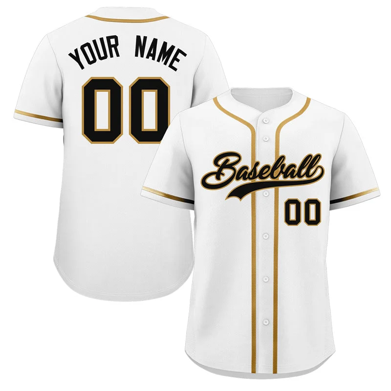 Baseball Jersey for Personalized Jerseys for Schools-Custom White Black-Old Gold Classic Style Authentic Baseball Jersey