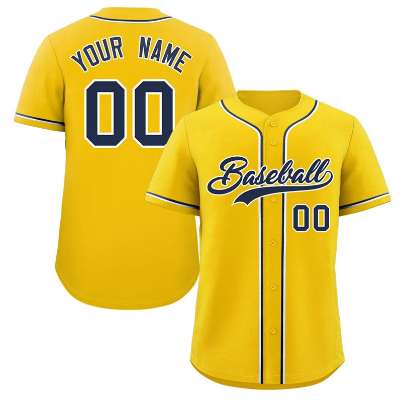 Baseball Jersey for Customized Baseball Apparel-Custom Gold Navy-White Classic Style Authentic Baseball Jersey