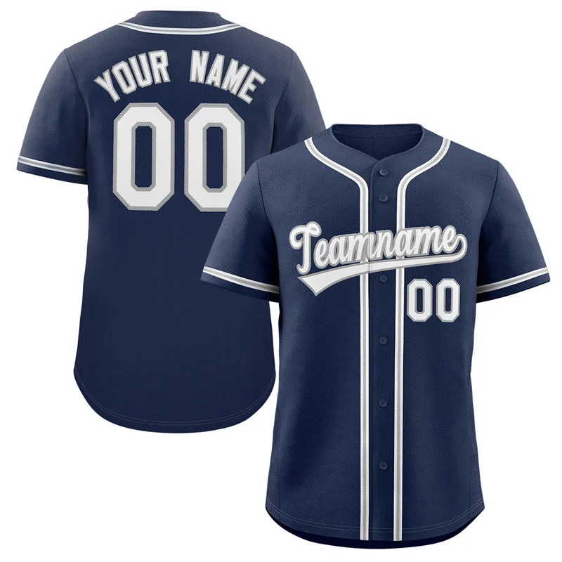 Baseball Jersey for Local School Baseball Teams-Custom Navy White-Gray Classic Style Authentic Baseball Jersey