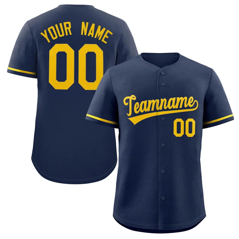 Baseball Jersey for School Baseball Team Jerseys-Custom Navy Yellow Solider Classic Style Authentic Baseball Jersey