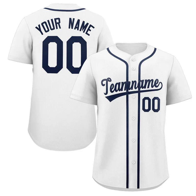 Baseball Jersey for Retro Style Jerseys-Custom White Navy Classic Style Authentic Baseball Jersey