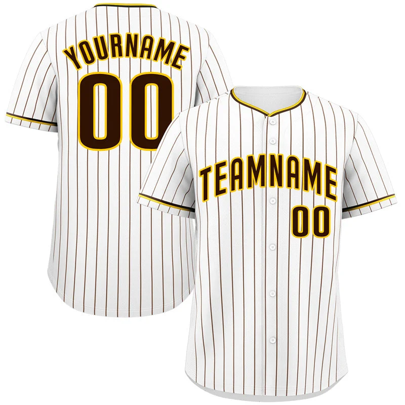 Baseball Jersey for Custom Team Jerseys for Families-Custom White Brown-Gold Bull Stripe Fashion Authentic Baseball Jersey